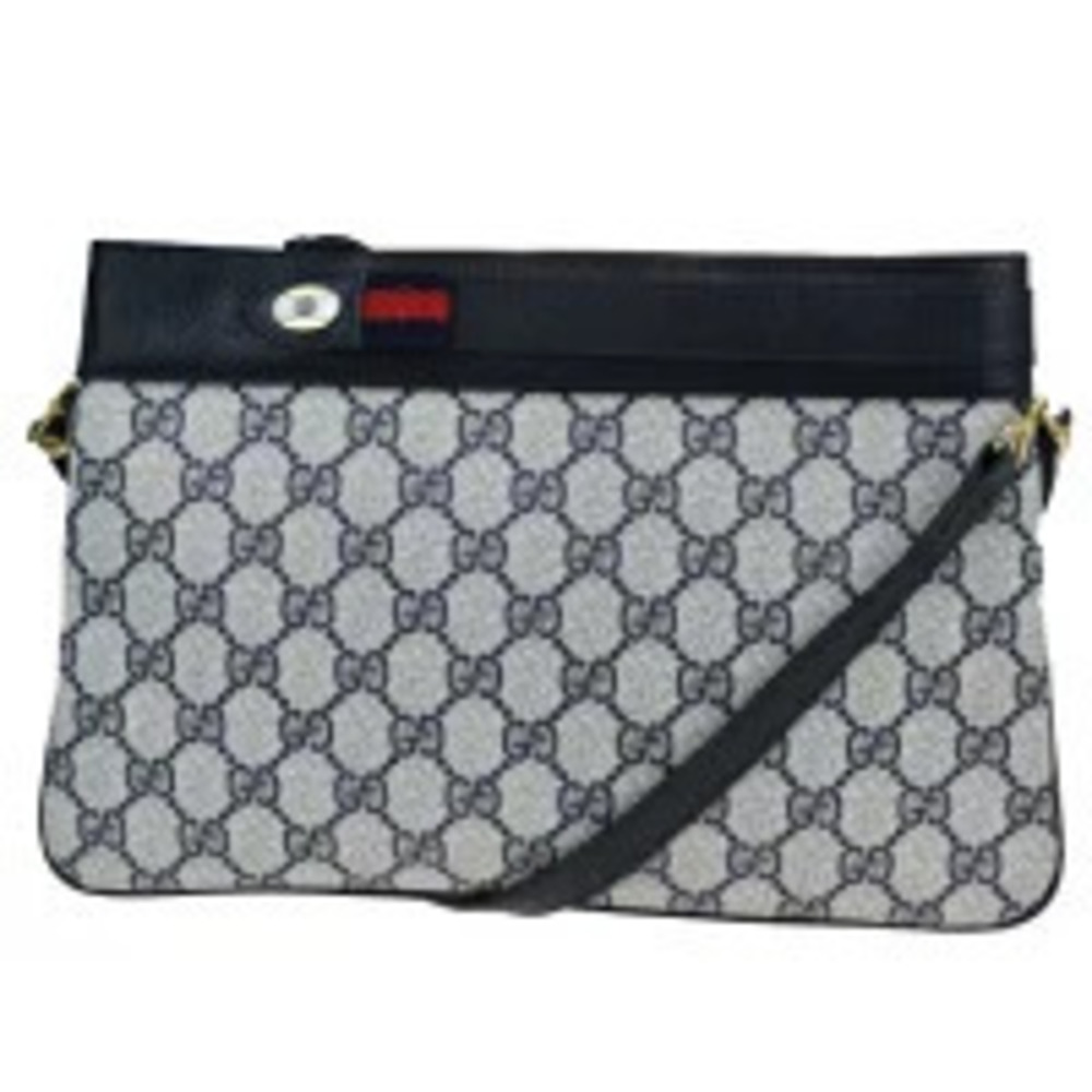 Gucci Sherry Shoulder Bag Clutch GG Interlocking Navy Blue Red Leather